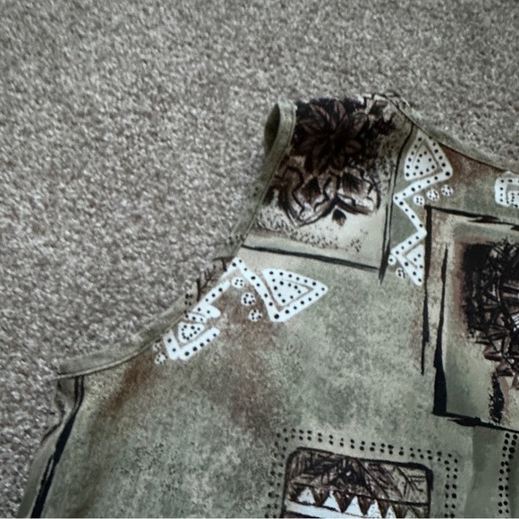 Vintage 90s/Y2K Caribou Tan Green Tribal Pattern Tank Top Womens Size Large Boho - Picture 9 of 15